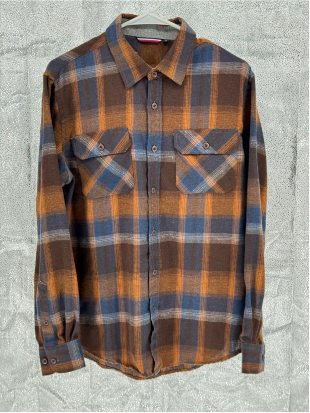 Men's Unbranded Plaid Flannel Button Down Shirt Brown Orange Size M